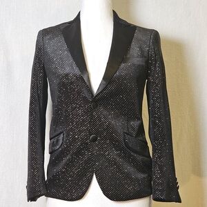 Isaac Mizrahi New York Black Sequin Dot Tuxedo Jacket Size: 12